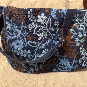 Floral Quilted Shoulder Bag - Blue and Brown